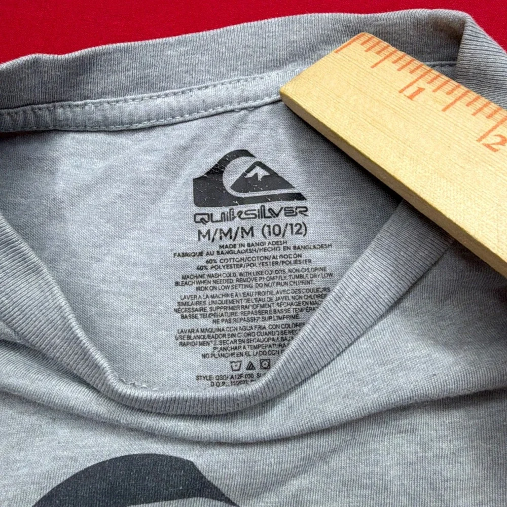 Quiksilver Boys Heather Gray Graphic Logo T-Shirt Size M 10/12 Short Sleeve Tee